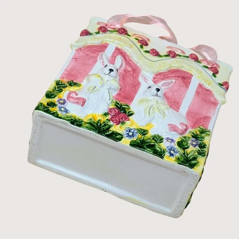 1980s Ceramic Easter Bunny Gift Bag Planter Vase